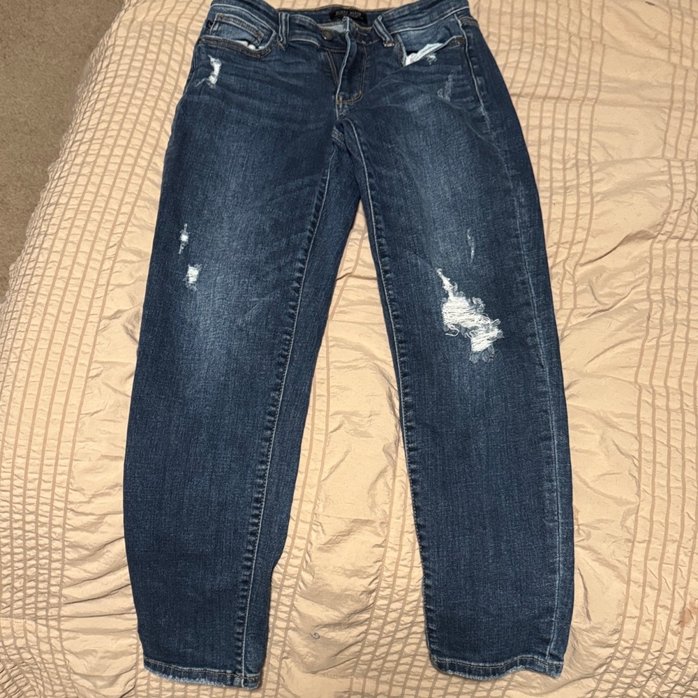 Judy Blue Dark Blue Distressed Boyfriend Jeans